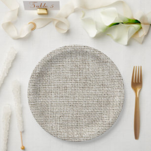 Beige Neutraler Faux-Linene Stoff Elegant  Pappteller