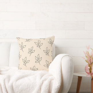 Beige neutrales Kissen | Wurfkissen mit Blattmuste