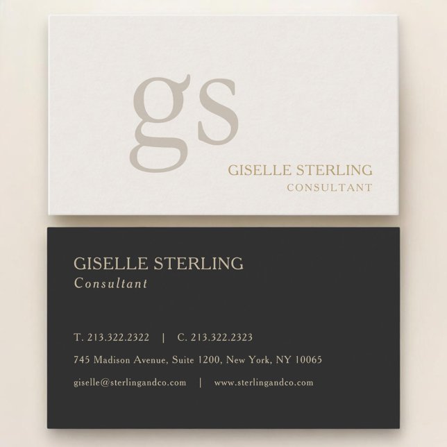 Beige Neutrales Monogramm Professional Visitenkarte (Von Creator hochgeladen)