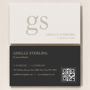 Beige neutrales Monogramm QR-Code Professional Visitenkarte