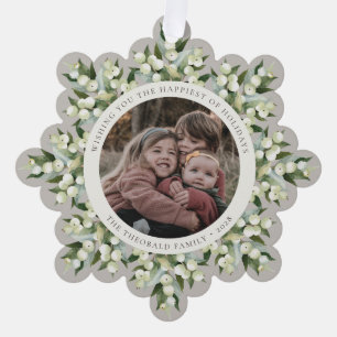 Beige/Neutrales Snowberry+Greenery Festtags-Papier Ornament Karte