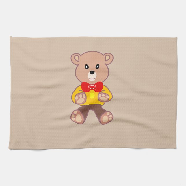 Beige Niedlich Bowtie Teddy Bear Geschirrtuch (Horizontal)