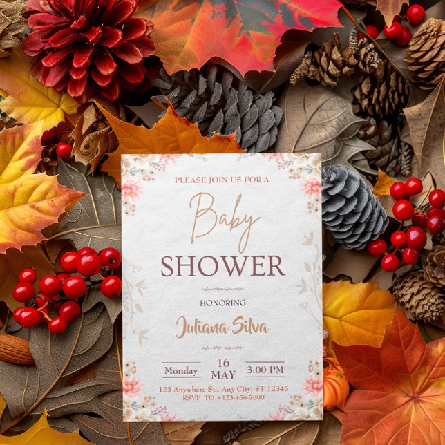 Beige Niedliche Blumendusche Einladung (Von Creator hochgeladen)