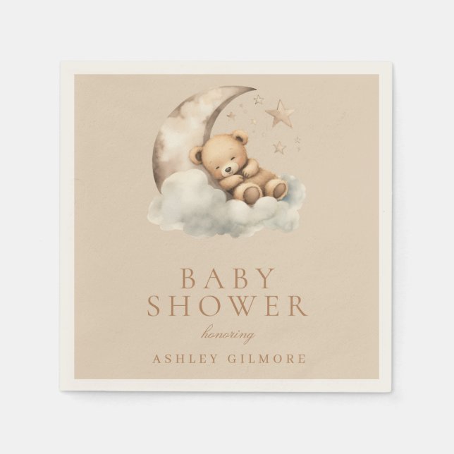 Beige Niedliche Teddybärendusche Serviette (Vorderseite)