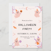Beige Orange Black Playful Halloween Einladung