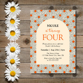 Beige Orange Daisies Floral Arch 4. Geburtstag Einladung