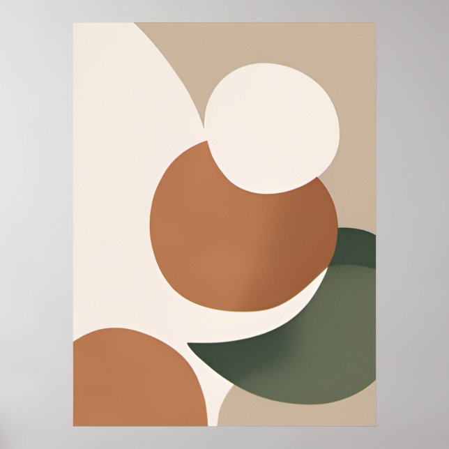 Beige Orange Green Minimal Abstrakt Boho AI Art Poster (Vorne)