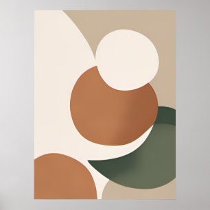 Beige Orange Grün Minmal Abstract Boho AI-Kunst  Poster