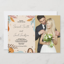 Beige Orange Hochzeitseinladungen mit Foto Einladung