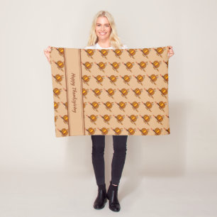 Beige Orange PUMPKIN Custom HAPPY THANKSGIVIVING Fleecedecke