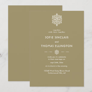Beige Ornament Hochzeit Einladung