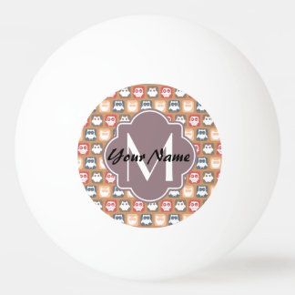 Beige Owls Personalisiert Monogramm und Name Tischtennisball