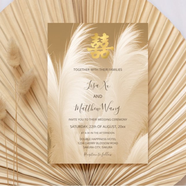 Beige Pampas Grass Chinese Wedding Einladung (Von Creator hochgeladen)
