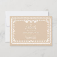 Beige Papel Picado Hochzeits-Details Karte