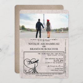 Beige Paris Passport Wedding Einladung