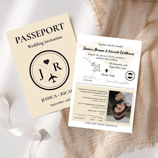 Beige Pass Monogram Wedding Einladung (Von Creator hochgeladen)