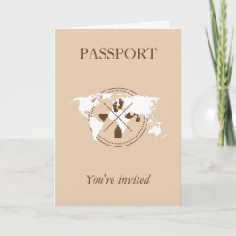 Beige Passport Travel Girl Babydusche Weltkarte Einladung