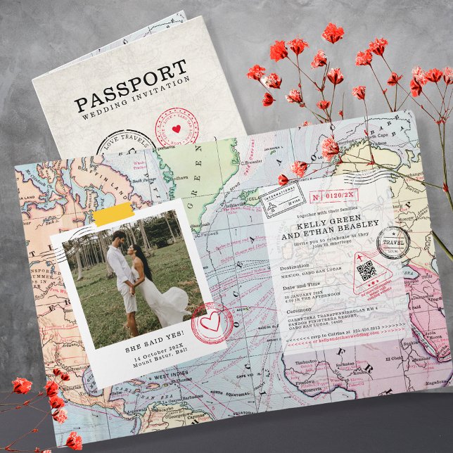 Beige Passport Zielkarte Hochzeit Einladung (Von Creator hochgeladen)