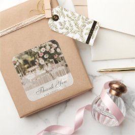 Beige Pastel Elegant Danke Souvenir Quadratischer Aufkleber