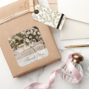 Beige Pastel Elegant Danke Souvenir Quadratischer Aufkleber