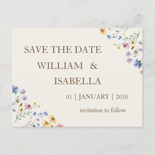 Beige Pastel Wildblume Ankündigungspostkarte (Vorderseite)