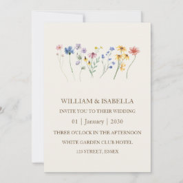Beige Pastel Wildblume Monogram Foto Einladung