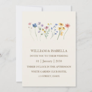Beige Pastel Wildblume Monogram Foto Einladung