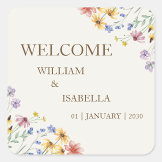 Beige Pastel Wildblume Quadratischer Aufkleber