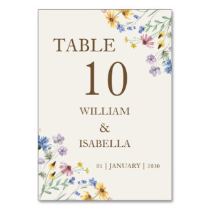 Beige Pastel Wildblume Tischnummer