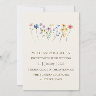 Beige Pastell Wildblumen Monogramm Foto Einladung