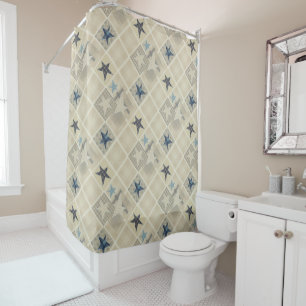 Beige Patchwork Duschvorhang