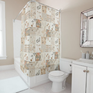 Beige Patchwork-Quilt Rustikale Blumen Retro Duschvorhang