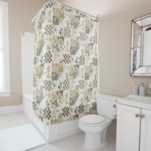 Beige Patchwork-Quilt Rustikale Blumen Retro Duschvorhang