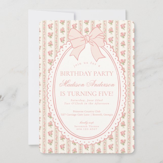 Beige & Peach Vintage Fancy Floral Birthday Party Einladung (Vorderseite)