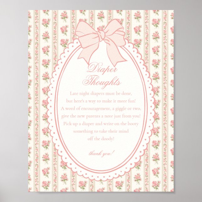 Beige Peach Vintage Fancy Floral Diaper Thoughts Poster (Vorne)