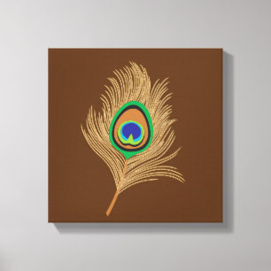 Beige Pfauenfeder für Schokoladenbraun Leinwanddruck