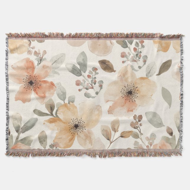 Beige Pfirsich Blumen Wasserfarbe Botanisches Must Decke (Vorderseite)