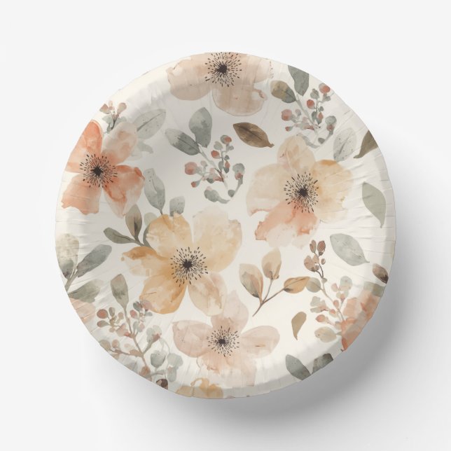 Beige Pfirsich Blumen Wasserfarbe Botanisches Must Pappteller (Vorderseite)