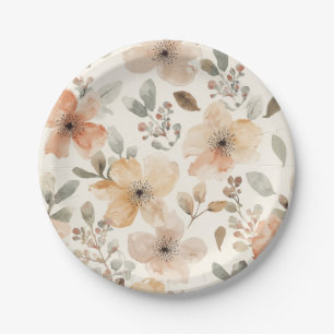 Beige Pfirsich Blumen Wasserfarbe Botanisches Must Pappteller