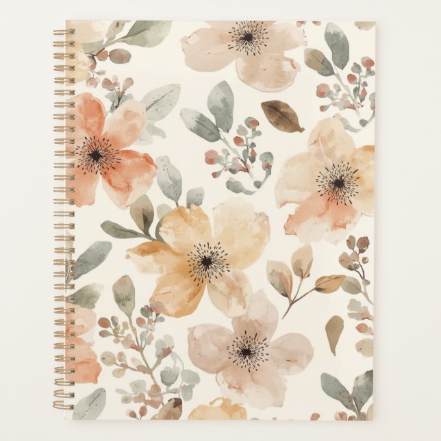 Beige Pfirsich Blumen Wasserfarbe Botanisches Must Planer (Vorderseite)
