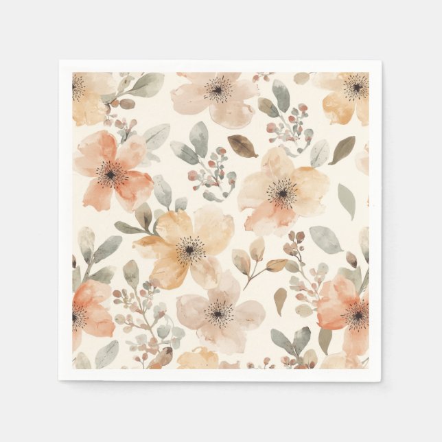 Beige Pfirsich Blumen Wasserfarbe Botanisches Must Serviette (Vorderseite)