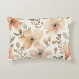 Beige Pfirsich Blumen Watercolor Botanisches Muste Dekokissen