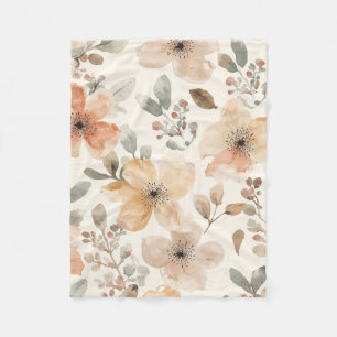 Beige Pfirsich Blumen Watercolor Botanisches Muste Fleecedecke