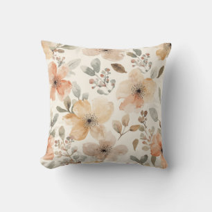 Beige Pfirsich Blumen Watercolor Botanisches Muste Kissen