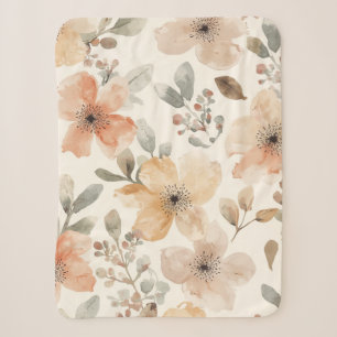 Beige Pfirsich Blumen Watercolor Botanisches Muste Sherpadecke