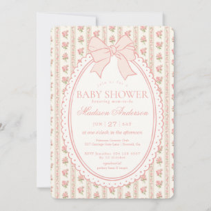 Beige & Pfirsich Vintage Fancy Florale Babyparty Einladung