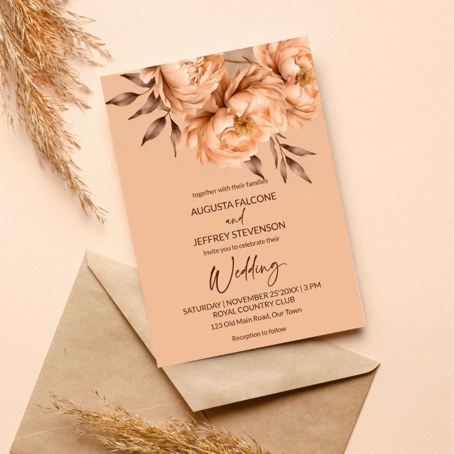 Beige Pfirsichfarben, elegant und in einer Hochzei Einladung (Peach beige flowers elegant all in one wedding editable template invitation digital download)