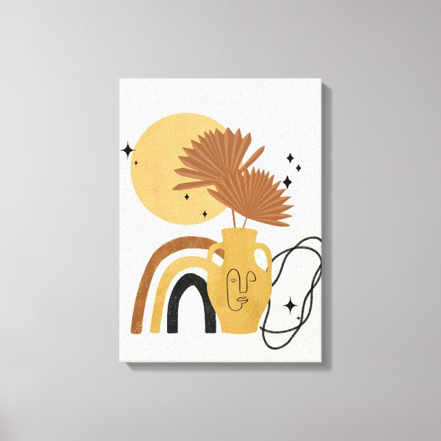 Beige Pflanze Abstrakt Boho Leinwand (Vorderseite)