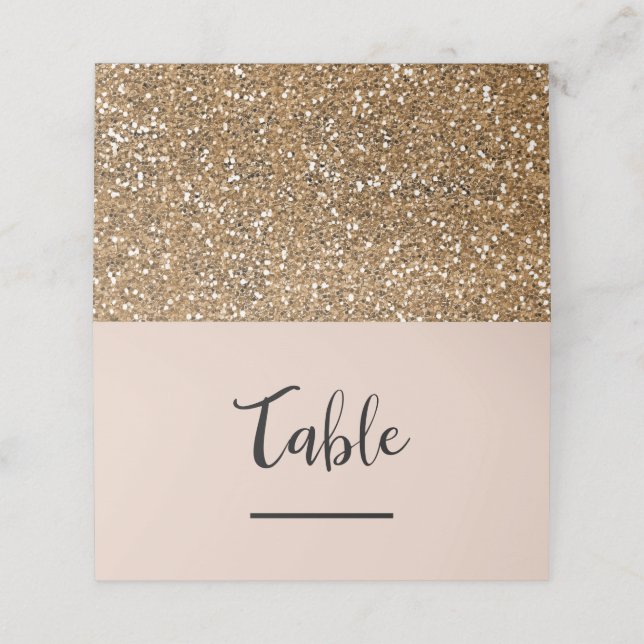 Beige Pink Chic Moderne Gold Glitzer Hochzeit Platzkarte (Außenseite Aufgefaltet)