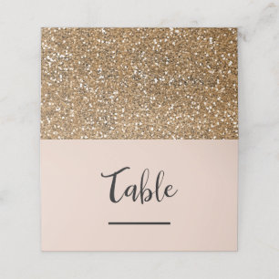 Beige Pink Chic Moderne Gold Glitzer Hochzeit Platzkarte